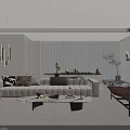 Modern Minimalist Beige Sofa Combination With Marble Coffee Table For Bright Cozy Elegant Living Room
