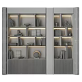 Modern Elegant Wooden Shelving Unit With Layered Shelves Books And Decorative Ornaments