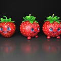 Cute Cartoon Strawberries With Smiling Faces Green Leaves And Small Legs