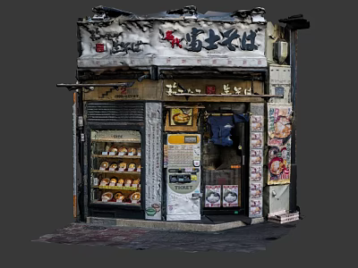 Cartoon Style Japanese Snack Storefront With Traditional Signboard Window Food Displays And Posters 3d model