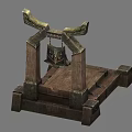 Ancient Guillotine Weapon With Wooden Pillars Metal Blade And Base Platform Structure 3d model
