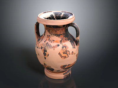 Ancient Terracotta Amphora Sculpture Featuring Intricate Black Orange Figural Carvings 3d model