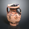 Ancient Terracotta Amphora Sculpture Featuring Intricate Black Orange Figural Carvings