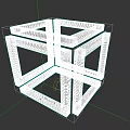 Abstract Geometric Metal Sculpture Carving with Interlocking Cube Frames and Shiny Surface Design