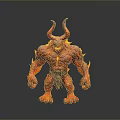 Fiery Horned Demon Character As Muscular Mythical Creature With Flaming Body