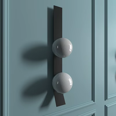 Modern Minimalist Wall Lamp With Two Gray Spherical Shades On Light Blue Wall 3d model