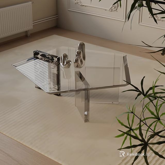 Modern Living Room Sofa Coffee Table Set With Transparent Acrylic Top And Metal Frame 3d model 