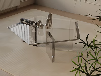 Modern Living Room Sofa Coffee Table Set With Transparent Acrylic Top And Metal Frame 3d model