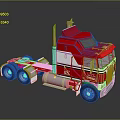 Red Semi Truck Model With White Stripes Chrome Details And Multiple Wheels