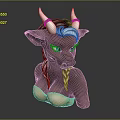 Cow Like Character With White Horns Braided Hair And Blue Eyes 3D Sculpture
