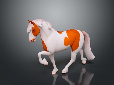 3D Model of Orange and White Horse with White Mane and Tail in Standing Pose 3d model