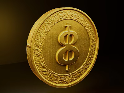 Golden Circular Decorative Ornament Set With Dollar Sign And Intricate Patterns 3d model
