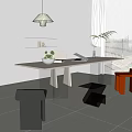 Modern Home Office Desk With Wooden Surface Metal Legs Chair Lamp And Green Plant