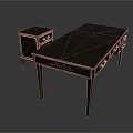 Elegant Classic Black Lacquered Desk with Gold Accents and Matching Side Table