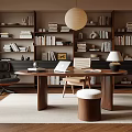Modern Study Desk Chandelier Bookcase Stool Bookshelf Storage Rack Books 3d model