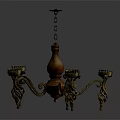 Vintage Ornate Metallic Chandelier With Curved Arms And Decorative Candle Holders