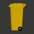 Yellow Recycling Trash Bin With White Recycle Symbol And Wheels