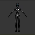 Sleek Futuristic Black Bodysuit With White Accent Lines And Helmet Design