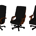 Black Leather Office Chairs With Wooden Armrests And Rolling Casters For Comfort