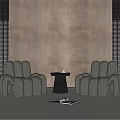 Leisure Sofa Set with Two Comfortable Chairs Small Table and Magazine on Textured Wall