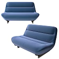 Modern Blue Fabric Double Sofa With Curved Design And Black Legs 3d model