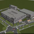 Large Modern Industrial Factory Building With Flat Roof Green Lawn And Road Access