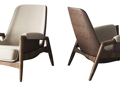 Single Sofa with Wooden Frame Fabric Upholstery Beige and Brown Modern Minimalist Design 3d model