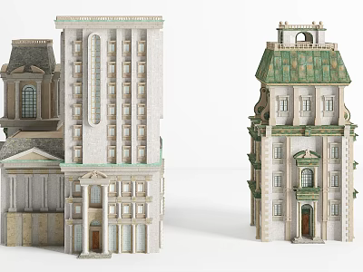 Different Architectural Office Building Designs With Classical Modern Facades And Green Roofs 3d model