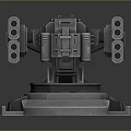 Mechanical Weapon Turret With Metal Structure Red Light And Cannon Barrels On Circular Base