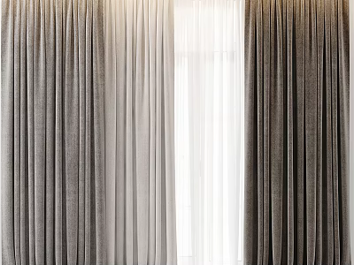 Modern Grey Velvet Curtains With White Sheer Layer For Home Window Decoration 3d model