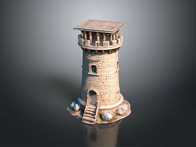 Scenic Stone Tower Landscape With Stone Steps Top Platform And Base Stones 3d model