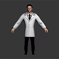 Man In White Lab Coat Standing As Medical Professional With Relaxed Arms On Gray Background