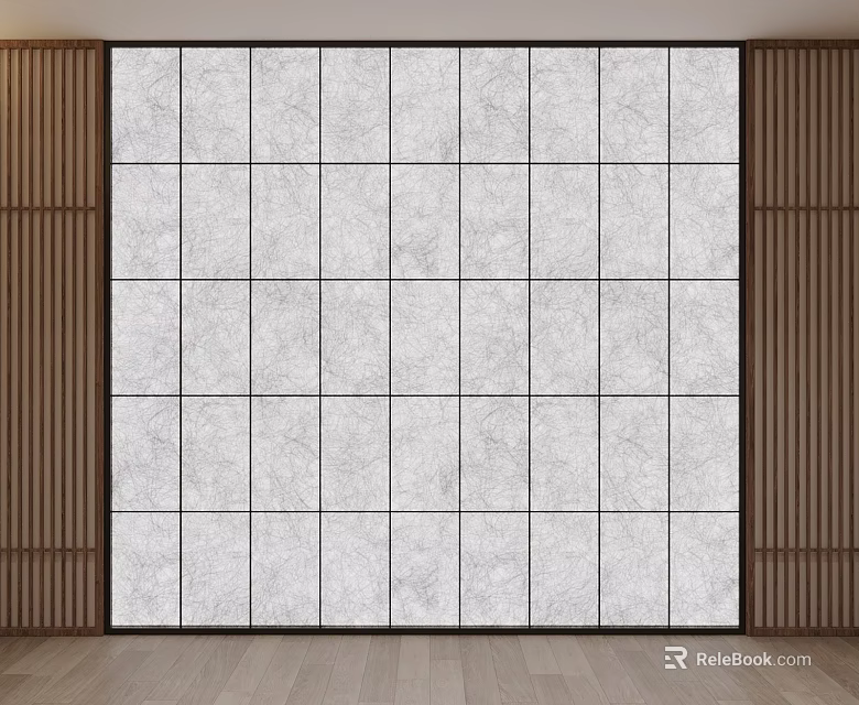 Modern Marble Tile Background Wall With White Texture And Wooden Side Decorations 3d model