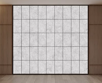 Modern Marble Tile Background Wall With White Texture And Wooden Side Decorations 3d model