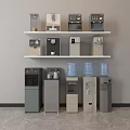 Various Household Water Dispensers And Coffee Machines Displayed On Wall Mounted Shelves With Modern Styles