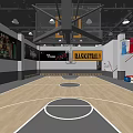 Basketball Gymnasium Interior Design With Wooden Court Hoop Scoreboard Lighting And Signs
