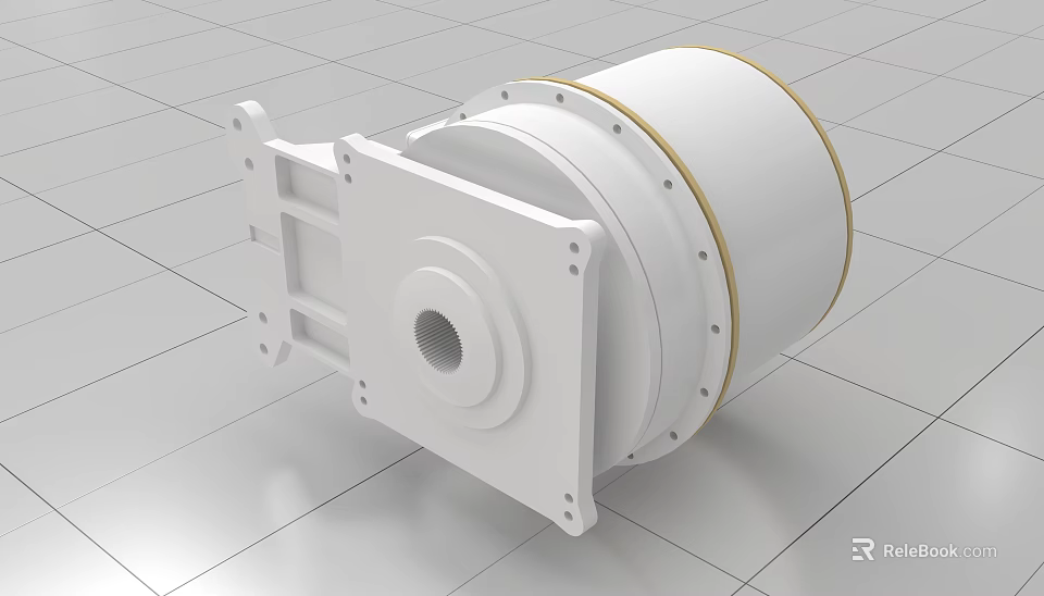 White Cylindrical Industrial Equipment With Metal Flange Bolts And Mounting Structure 3d model 