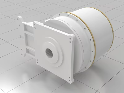 White Cylindrical Industrial Equipment With Metal Flange Bolts And Mounting Structure 3d model