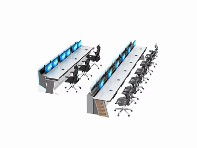 Modern Office Desk and Chair Set With Multiple Monitors and Ergonomic Seats 3d model