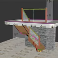 Modern Staircase With Orange Steps Glass Railing And Stone Wall Base Design 3d model