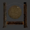 Traditional Antique Style Decorative Gong With Wooden Stand And Intricate Carved Pattern
