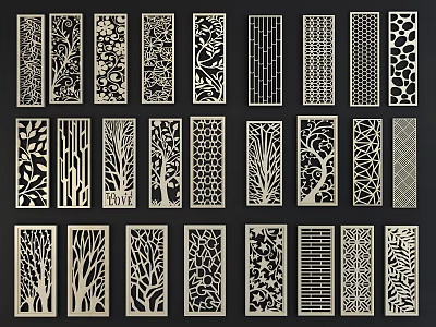 Decorative Partition Screens With Botanical Geometric And Floral Intricate Patterns For Interior Design 3d model
