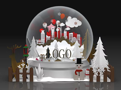 Christmas Decorative Snow Globe With City Skyline Snowman Reindeer And Trees 3d model
