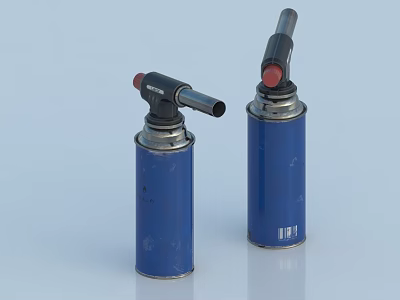 Industrial Equipment Two Blue Metal Canister Gas Lighters With Red Black Nozzles 3d model