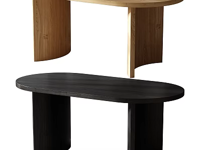 Light And Dark Wooden Tables With Oval Top And Curved Legs Design 3d model
