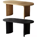 Light And Dark Wooden Tables With Oval Top And Curved Legs Design