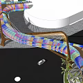 Illuminated Modern Curved Bridge With Colorful Panels Over Urban Road By Skyscrapers
