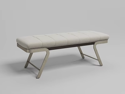 Modern Upholstered Sofa Bench With Padded Fabric Seat And Sleek Metal Legs Design 3d model