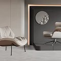 Modern Upholstered Accent Chairs In Beige Brown With Circular Mirror Backdrop 3d model
