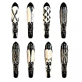 Set Of Handmade Carved Masks With Black And White Geometric Facial Patterns